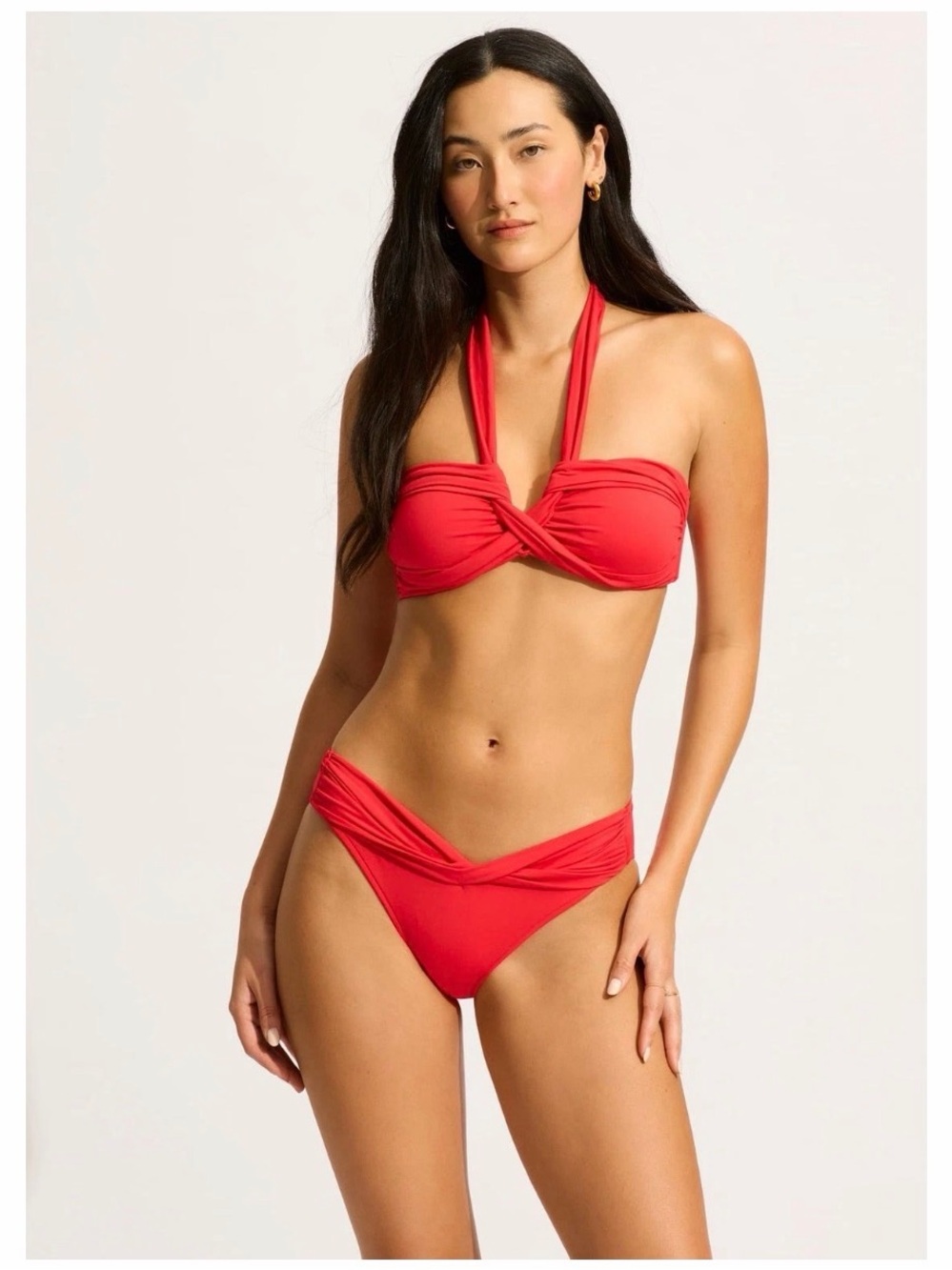 Seafolly Red Twist-Front Bandeau Halter Bikini